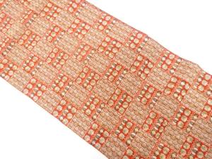 アンティーク　市松に菊・桐模様織り出し名古屋帯（着用可）